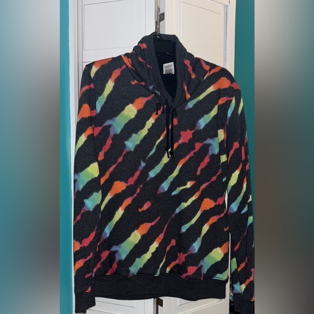 VS PINK women’s rainbow+gray cowl neck Sherpa lined sweatshirt, size XS